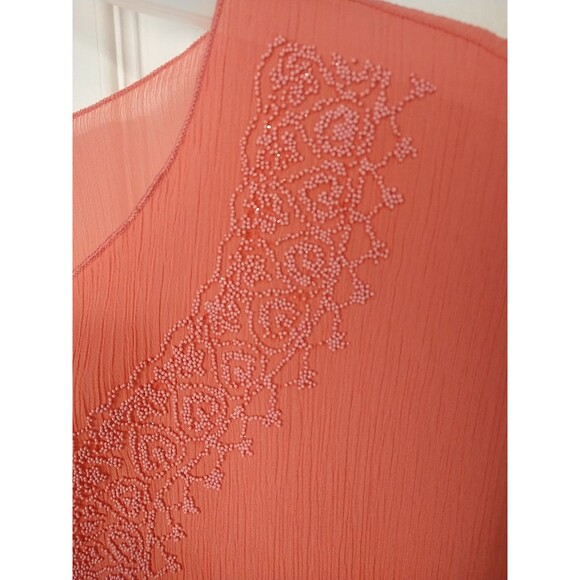 Maggie Barnes Woman 2X Semi Sheer Beaded Wide L/S Tunic Beachy Cottage - Picture 3 of 8